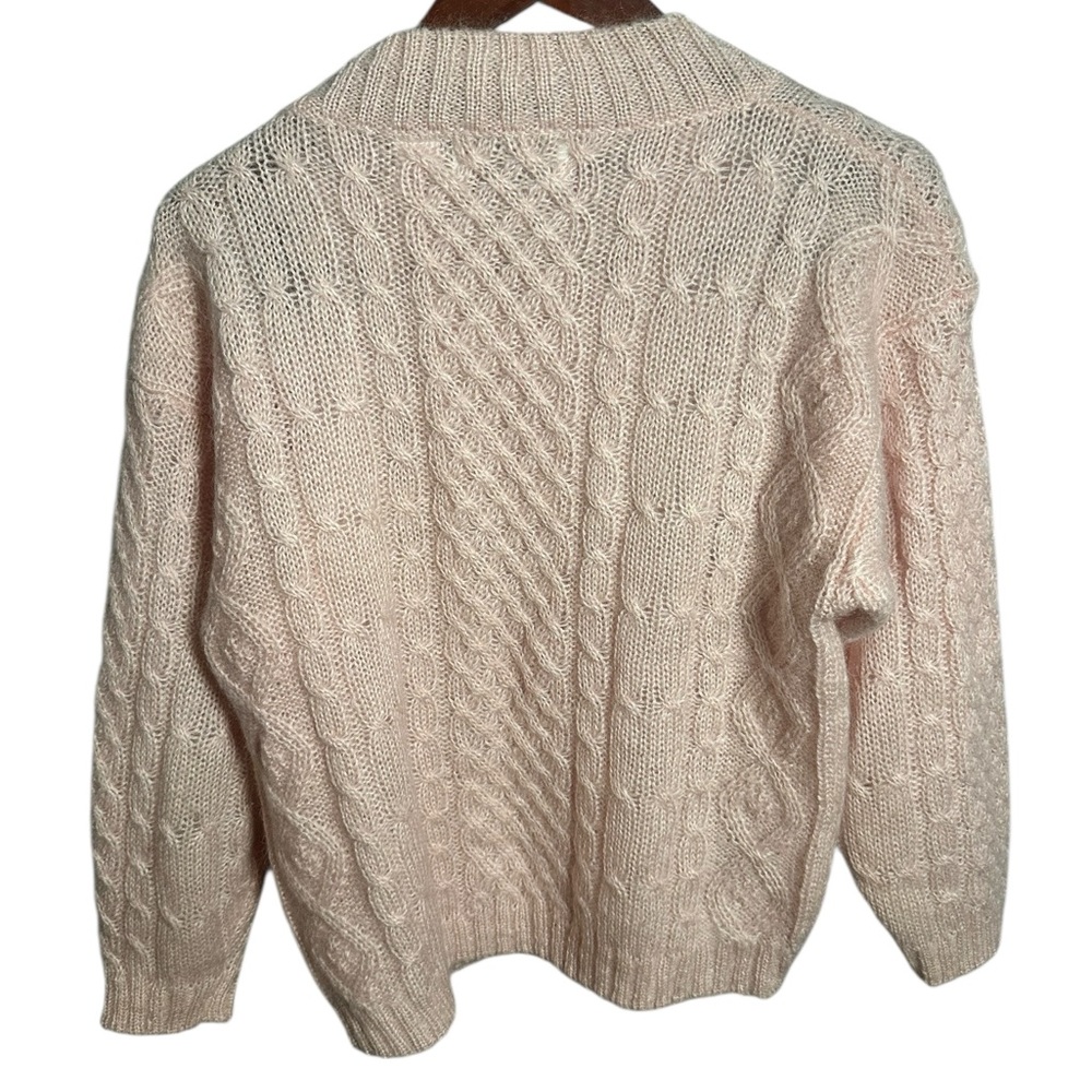 Vtg Blush Pink Cable Knit Sweater Mohair Blend M - Picture 2 of 5